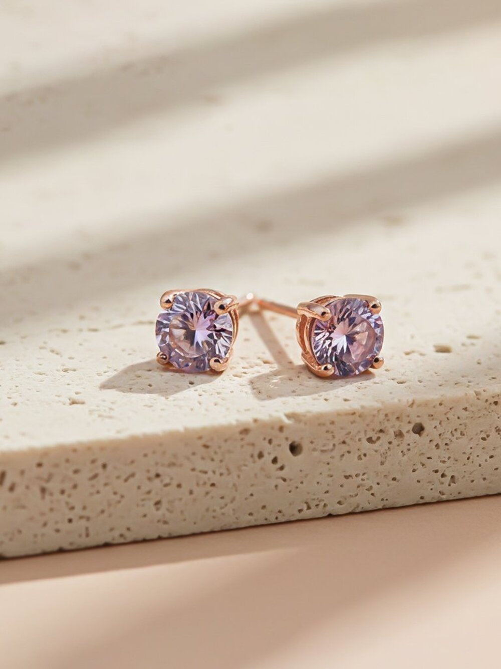 925 Silver Golden Purple Solitary Stud Earrings Gold Vermeil (2.5 Micron)